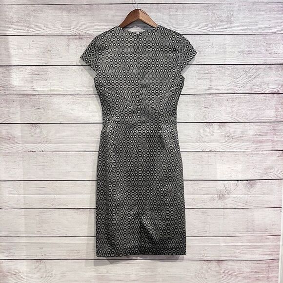 Brooks Brothers Sheath Dress Black Silver Geometric Star Jacguard Size 2 Office - Picture 3 of 11